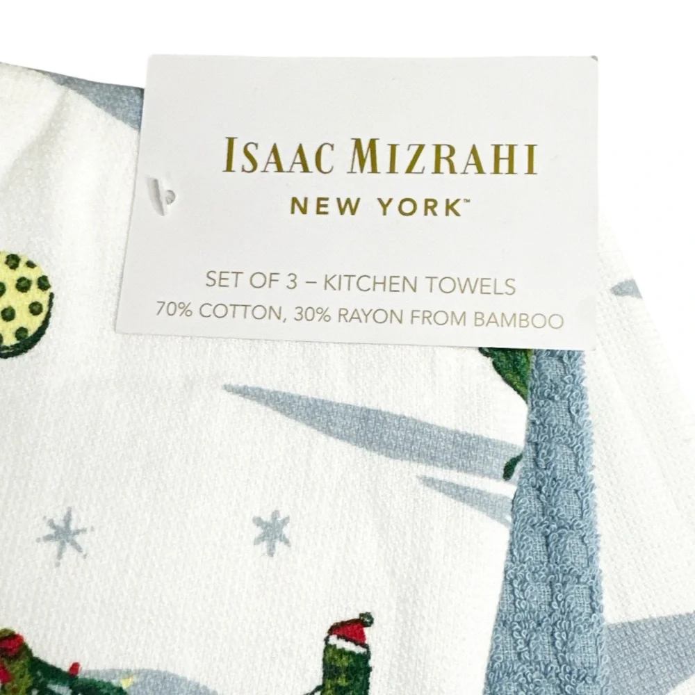 NEW Isaac Mizrahi SANTA/CHRISTMAS PICKLEBALL Kitchen Towel Set/3